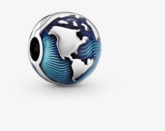 S925 Sterling Silver Blue Globe Clip Charm fits Pandora bracelet - BUY 3 GET 55% OFF