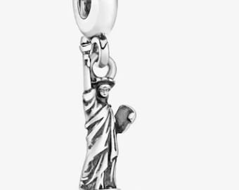 S925 Sterling Silver New York Statue of Liberty Dangle Charm fits Pandora bracelet - BUY 3 GET 55% OFF