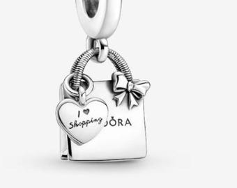 S925 Sterling Silver Shopping Bag Dangle Charm fits Pandora bracelet - BUY 3 GET 55% OFF