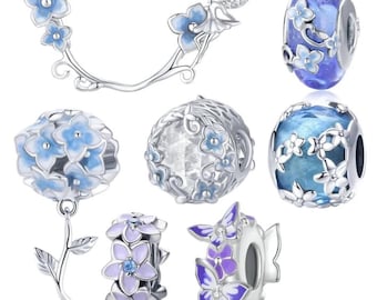 Forget Me Not Silver Charms fits Pandora Bracelet Blue 925 Sterling Silver - BUY 3 GET 55% OFF