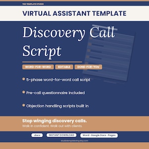 VA Discovery Call Script | Virtual Assistant Call Template | Pre-Call Questionnaire + Objection Handling