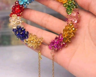 Multicolor Crystal Beaded Bracelet with Dangle Charms