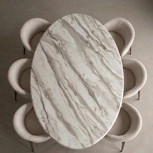 White Marble Effect Dining Table | Matte Finish | Oval Epoxy Resin | 220x100cm Custom Made