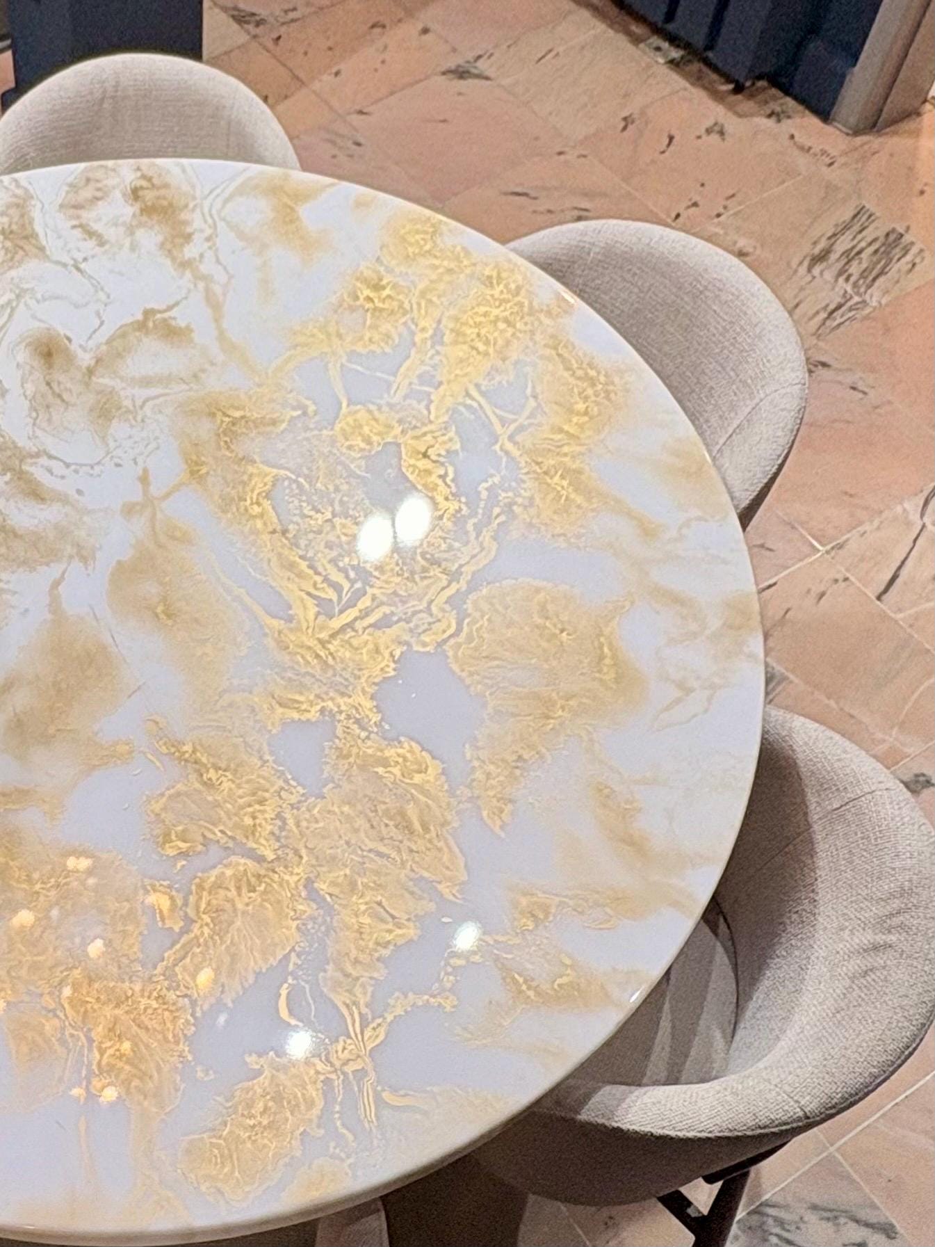 Table De Salle À Manger Ronde En Résine Époxy | Effet Marbre Or Blanc, Meubles Sur Mesure Artisanaux