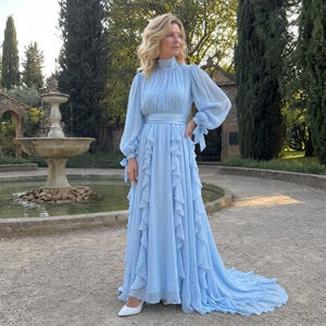 blue lantern sleeve dress Women's Boho Embroidered Floral Lantern Sleeve Bohemian Dress main image 0