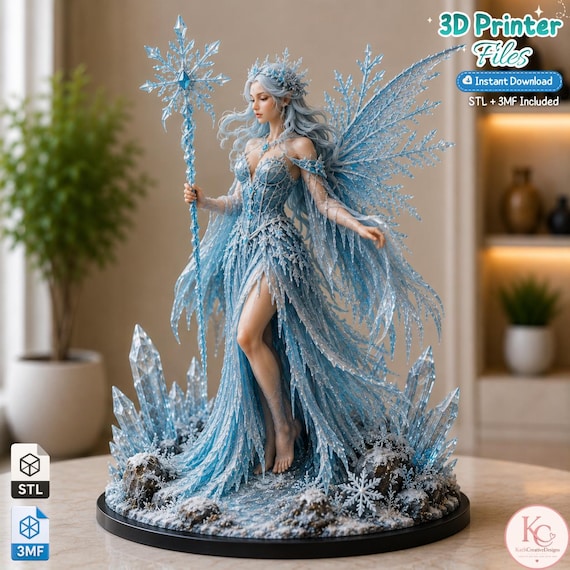 Ice Fairy STL & 3MF File Fantasy Figurine Winter Princess Resin FDM Printable