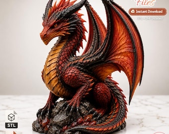 Dragão de Fogo STL e 3MF, Criatura Fantástica, Estátua de Resina para Impressão, Download Digital
