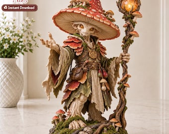 Myconid Wizard STL File – Mushroom Mage Fantasy 3D Printable Figurine