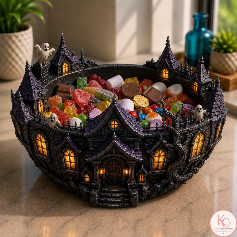 Halloween haunted house candy dish digital STL 3MF model