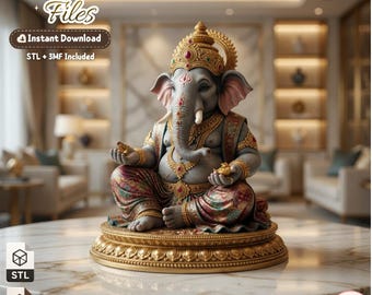 Modèle STL de Ganesha, statue de dieu hindou, figurine imprimable en 3D, téléchargement 3MF