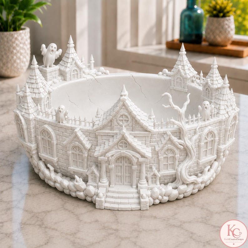 Creepy haunted house fruit bowl printable Halloween decoration