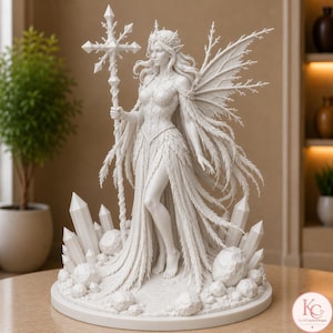 Fantasy ice queen miniature STL file with detailed frozen crystal base.