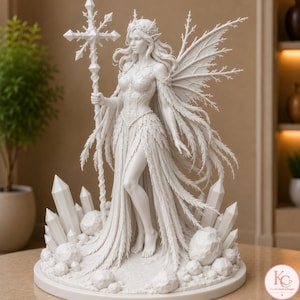 Elegant magical fairy resin print model with flowing icy dress and wings.