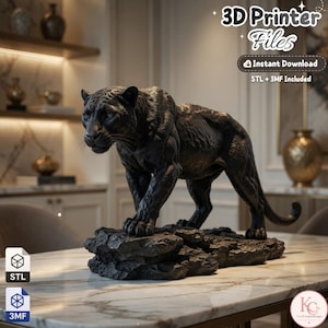 Black Panther STL 3MF, realistisk stor kattstaty, utskrivbar djurmodell