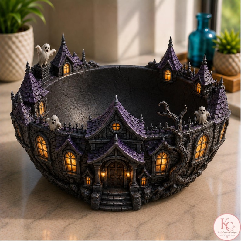 Gothic haunted mansion bowl printable for candy fruit and snacks