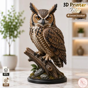 Realistic Owl STL & 3MF File, Resin Printable 3D Bird Statue, Digital Download