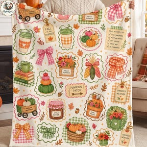 Pumpkin Patch Blanket, Cozy Autumn Bookish Throw Blanket, Fall Coffee Cottagecore Blanket, Pumpkin Lover Home Decor Gift