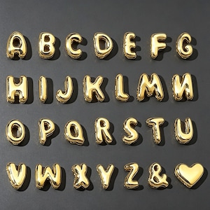 14K vergulde 316L roestvrij staal Puffy Bubble Letter Kralen AZ Hart & Symbool Bedels voor DIY Gepersonaliseerde Naam Sieraden Maken