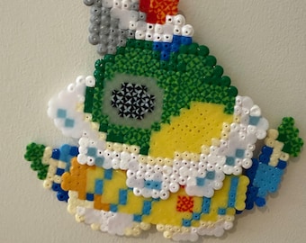 Decoración de pared con cuentas Hama y ranas mágicas.
