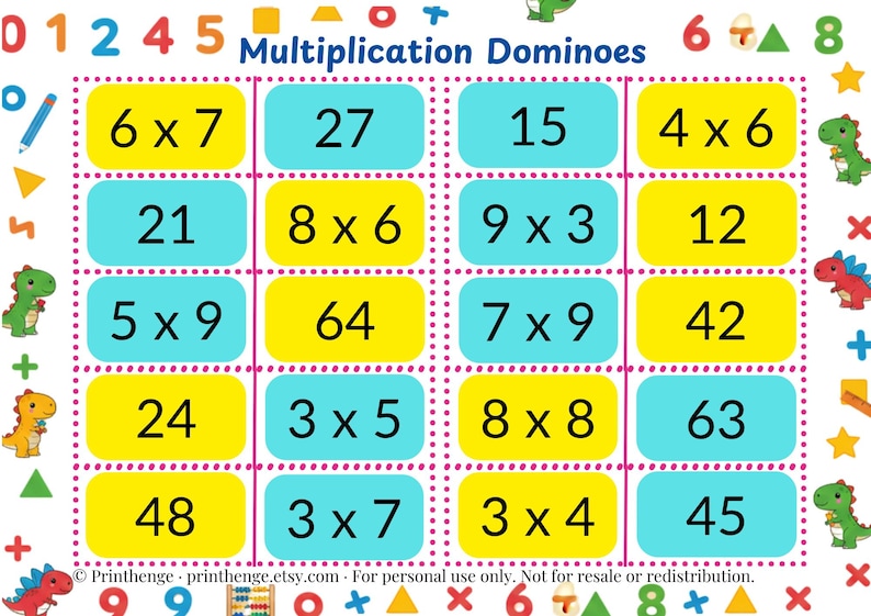 Multiplication Dominoes Printable | Times Tables Game | 40 Tiles ...