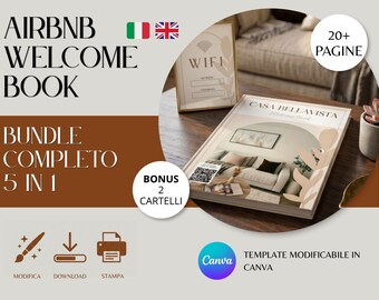 Airbnb Welcome Book & Cleaning Checklist, Bilingual ITA/ENG Holiday Home Welcome Manual, 5-in-1 Canva Template Bundle, Digital Guest Guide