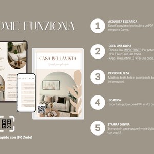 May include: A digital guide titled "Casa Bellavista" is displayed on a tablet, phone, and printed document. The guide features interior design images and instructions. The image includes a QR code for quick access and numbered steps for use.