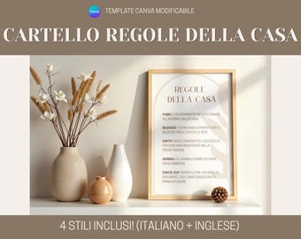 House Rules Template in Canva, Editable, Airbnb Rules Sign, Minimal House Rules Sign, Italian English, Icons