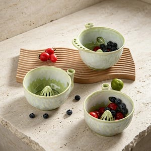 Handmade Ceramics Berry Washing Bowl, Ceramic Vortex Fruit Washer, Strawberry Blueberry Rinser, Kitchen Colander, Housewarming Gift