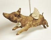 Primitive Flying Pig Ornament, Handmade Pigs, Primitive Pigs, Country Farmhouse Pig Decor