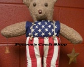 Teddy Bear, Patriotic Uncle Sam Bear, Soft Sculpture Felt Bear, Folk Art Doll, Americana Bear