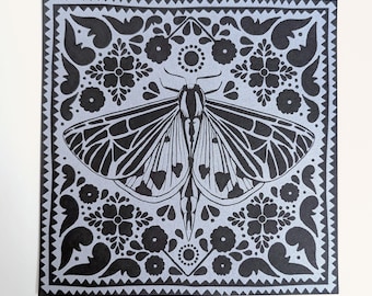 Archive | Mini Screen Print, Tiger Moth (Silver on Black)