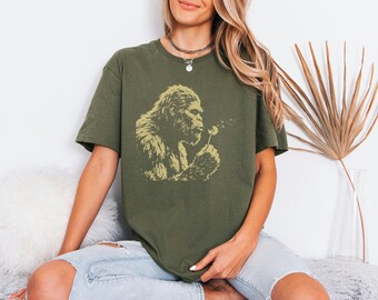 Retro Sasquatch Tee, Bigfoot Dandelion Graphic Shirt, Nature Cryptid Top