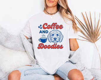 Retro Coffee and Doodles Goldendoodle Shirt, Dog Mom Caffeine Tee