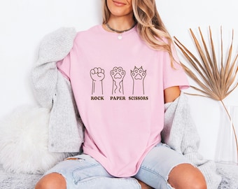 Rock Paper Scissors Cat Paw Crewneck, Funny Feline Line Art Pullover, Pet Lover Sweater
