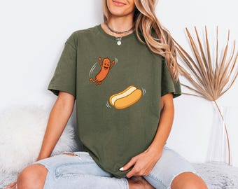 Cartoon Sausage Hot Dog Tshirt, Funny Grilling Summer Tee, Barbecue Gift Dad