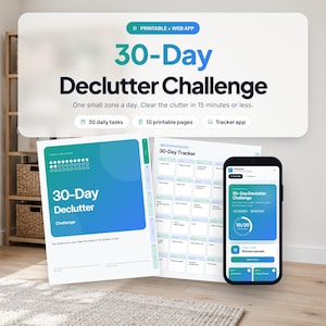 30 Day Declutter Challenge Printable and App, Declutter Checklist, Home Organization Tracker, Minimalist Planner, Clutter Free Home