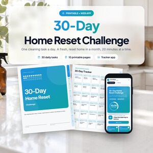 30 Day Cleaning Challenge Printable and App, Home Reset Checklist, Cleaning Schedule Tracker, Deep Clean Planner, ADHD Cleaning