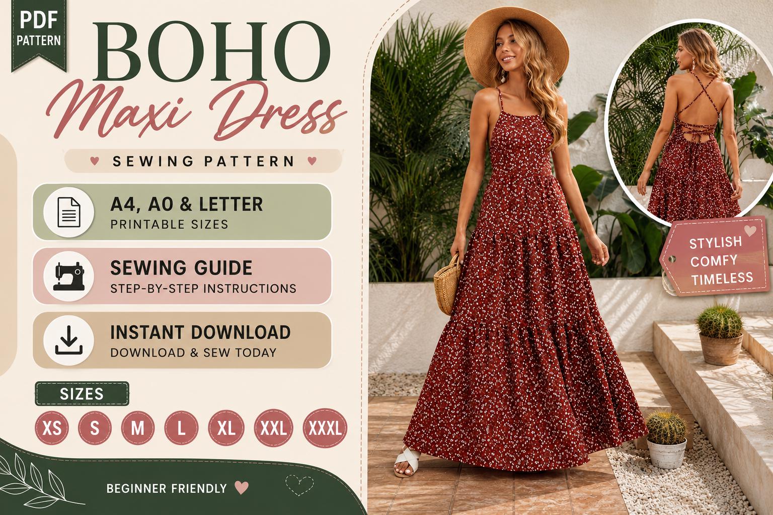 boho dress patterns uk Long Sleeve Deep V Neck Linen Dress Sewing Pattern Cottagore Dress Boho Dress Summer Dress US 2-30 Size