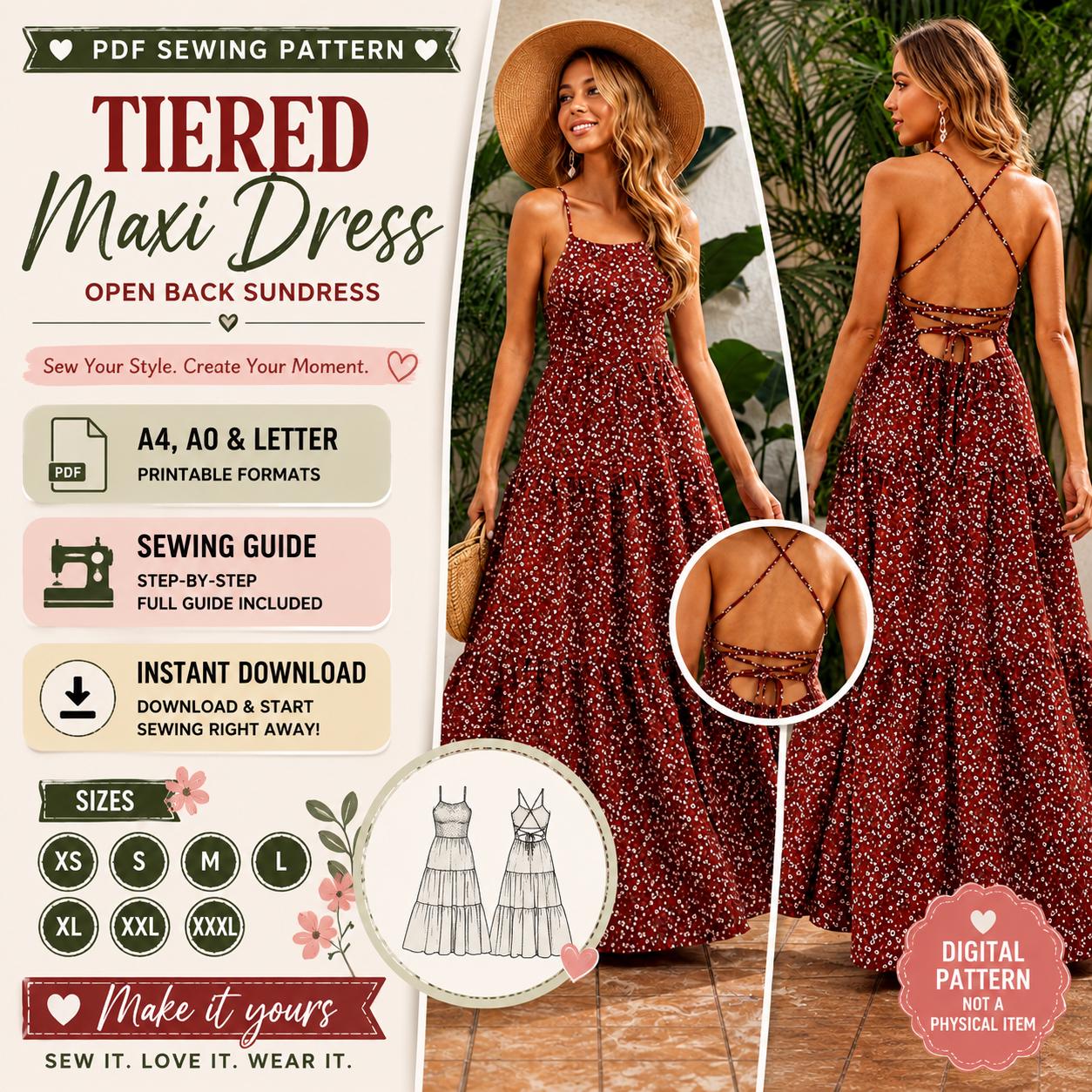 Floral Tiered Maxi Dress - Etsy