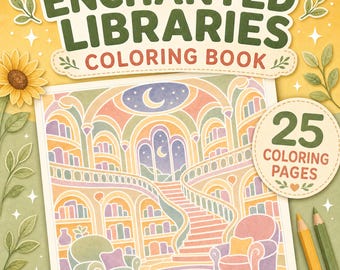Betoverende Bibliotheek Tekenboek, Begeleide Inkt Tekenen Printbaar PDF, 25 Gezellige Fantasy Boekhoekjes, Digitale Download