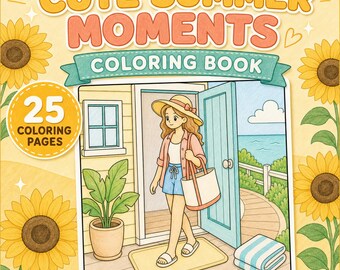 Kleurboek Cute Summer Moments, afdrukbare pdf-kleurplaten, digitale download gezellige mensen