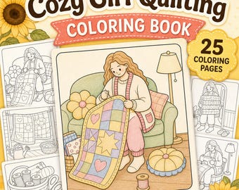 Cosy Girl quilten kleurboek, afdrukbare pdf-kleurplaten, digitale download digitale download Cottage