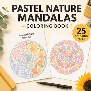 Pastel Mandala Tracing Book, Guided Reverse Coloring Printable PDF, 25 Nature Mandalas, Digital Download