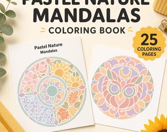 Pastel Mandala Tekenboek, Begeleid Omgekeerd Kleuren Printbaar PDF, 25 Natuurmandala's, Digitale Download