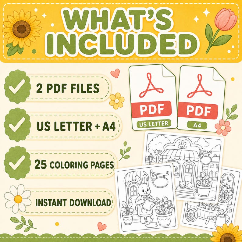 Cozy Spring Shops Malbuch, druckbare PDF-Malseiten, Cute Spring Shop digitaler Download Bild 4