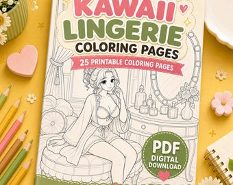 Kleurboek Kawaii-lingerie, afdrukbare pdf-kleurplaten, leuke digitale download
