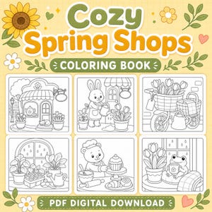 Cozy Spring Shops Malbuch, druckbare PDF-Malseiten, Cute Spring Shop digitaler Download Bild 2
