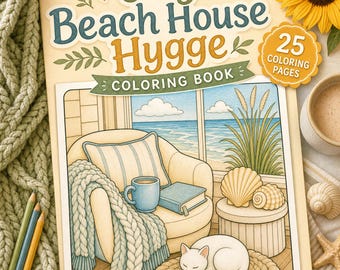 Cosy Beach House Hygge kleurboek, afdrukbare pdf-kleurplaten, digitale download Coastal Hygge