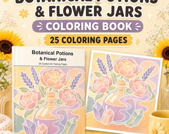 Botanisch toverdranken schetsboek, begeleide inkttekening printbaar PDF, 25 magische bloemenpotjes, digitale download