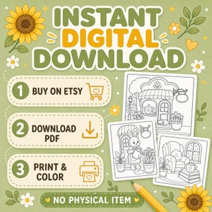 Cozy Spring Shops Malbuch, druckbare PDF-Malseiten, Cute Spring Shop digitaler Download Bild 5